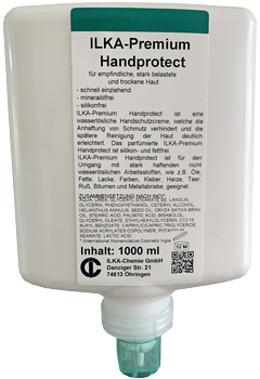 ILKA-Premium Handprotect Hautschutzcreme wasserfeste, parfümfreie Creme vom Emulsionstyp Wasser-in-Öl
